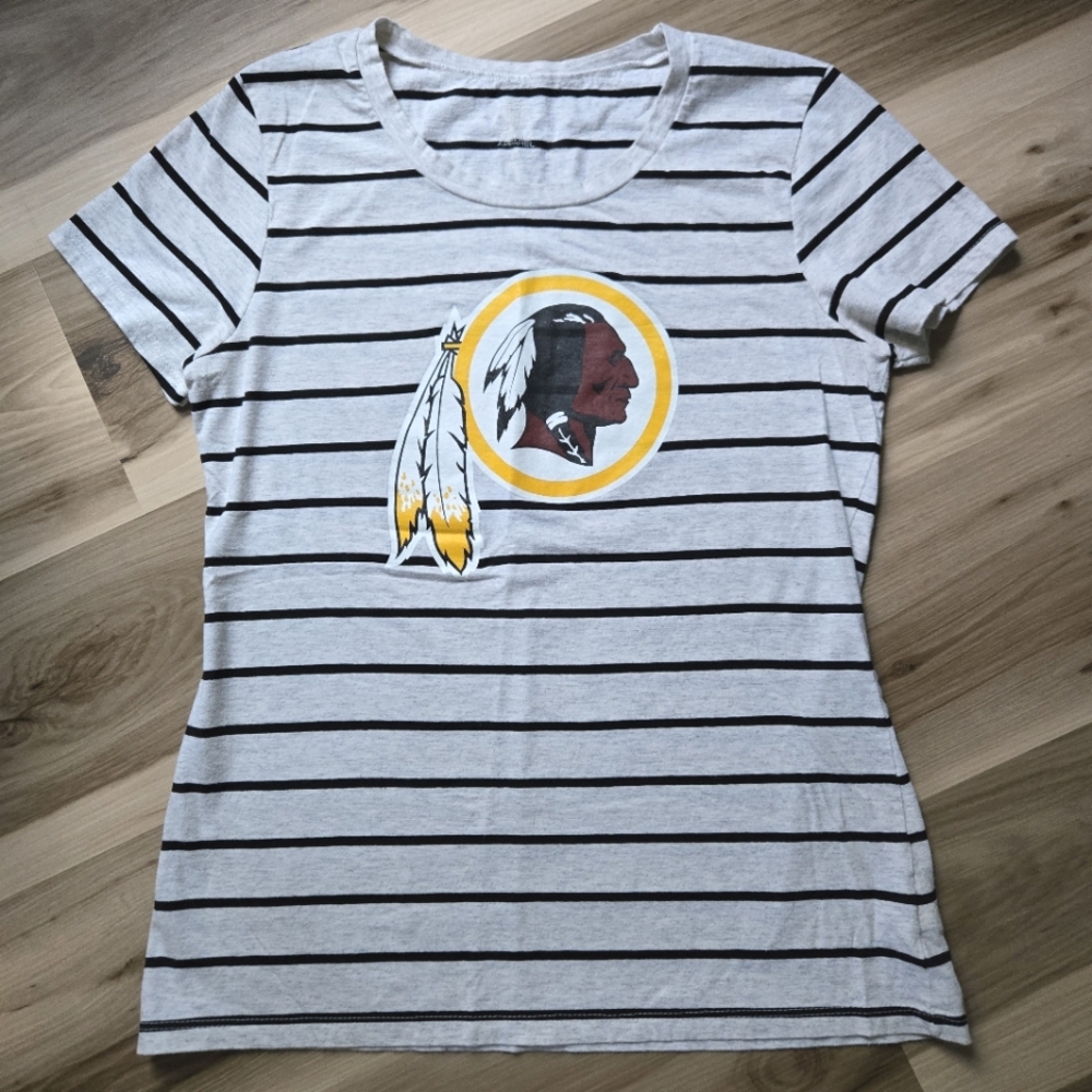 NFL Team Apparel Striped Redskins Crewneck Tee Women's Size Medium
